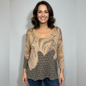 La Madonna Tan & Black Print Lightweight Stretchy Knit Size XL